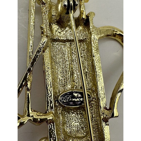 Vtg Dane Craft Golf Bag Clubs Brooch Pin Enamel Gold Tone Rhinestone Pearl 2.5" - Picture 3 of 5
